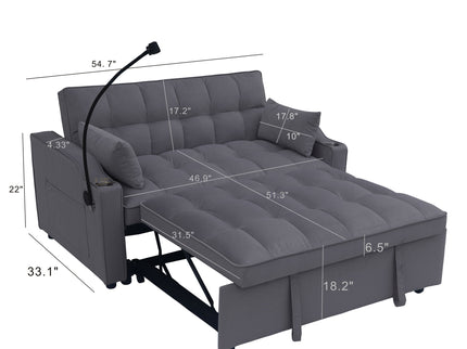 Modern Loveseat Futon Sofa With Pullout Bed, Adjustable Reclining Backrest, Toss Pillows