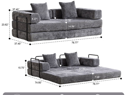 Convertible Floor Sofa Bed With Pillow Back Support Armrest
