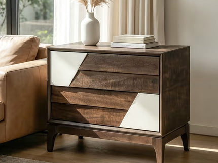 Japandi 2 Drawer Nightstand With Geometric Design