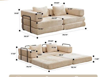 Convertible Floor Sofa Bed With Pillow Back Support Armrest