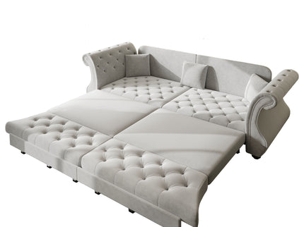 Oversized Chesterfield Pull Out Sofa Bed, Roll Arm Couch With Flower Tufting For Living Room