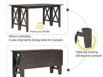6 Piece Family Dining Room Set, Space Saving Foldable Table And 4 Chairs With Bench
