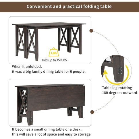 6 Piece Family Dining Room Set, Space Saving Foldable Table And 4 Chairs With Bench