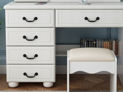 Fashion Vanity Desk With Mirror And Adjustable Lighting, 6 Drawers, 3 Color Light Modes - White