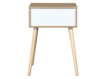 Side Table With 1 Drawer, Mid-Century Modern Storage Cabinet For Bedroom - White / Wood
