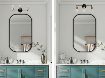 3 Light Wall Sconce, Vanity Light, No Bulbs Included - Black / Gold