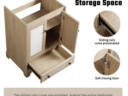 Bathroom Vanity Base, Cabinet With Carved Floral Doors - Natural Wood