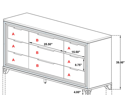 9 Drawer Dresser Cabinet With Picture Framed Fronts - White