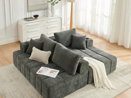 L - Shaped Sectional Sofa With Cup Holders & Side Pockets