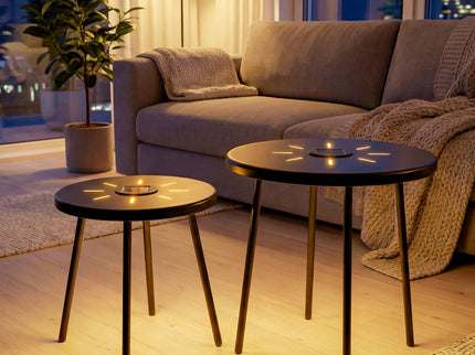 Solar Powered Side Table With LED Light, Outdoor / Indoor - Black