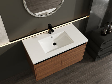 Bathroom Vanity Set With Resin Countertop Sink And 2 Doors, Engineered Wood
