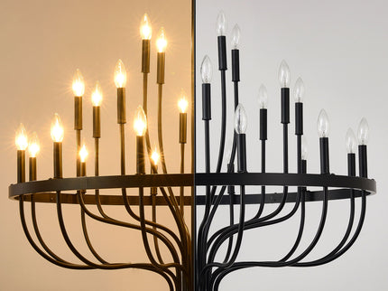 24 Light Chandelier Industrial Iron Candle Chandelier Modern Suspended Farmhouse Chandeliers Pendant Light Fixtures For Dining Room Bedroom Living Room Kitchen Island Foyer E12 Bulb (No Include) - Black