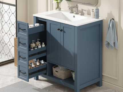 Bathroom Vanity With Sink Top, Bathroom Vanity Cabinet With 2 Doors And 2 Drawers, Open Shelf