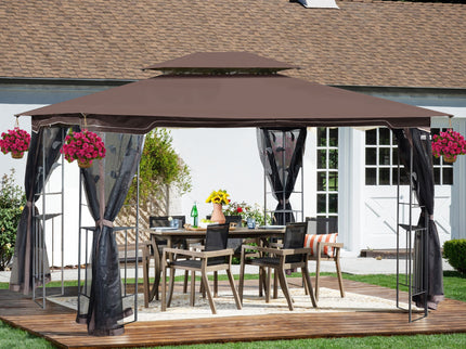 Patio Gazebo Tent With Ventilated Double Roof And Mosquito Net For Backyard Or Garden