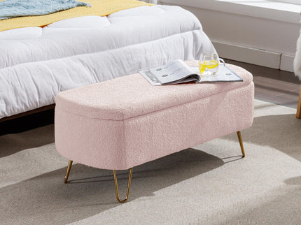 Storage Ottoman Bench For End Of Bed Legs, Modern Camel Faux Fur Entryway Bench Upholstered Padded With Storage For Living Room Bedroom