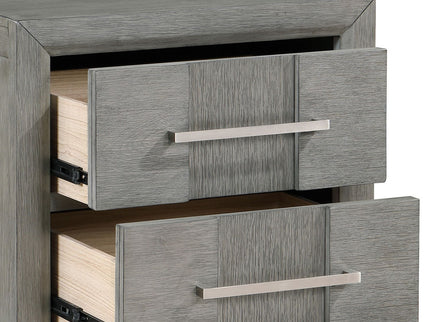 Modern 2 Drawer Nightstand In Gray Finish With Silver Metal Handles, Contemporary Bedside Table With Smooth Glide Drawers