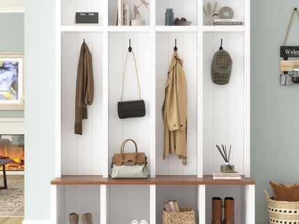 Entryway Hall Tree With Bench, 4 Hooks & Open Storage Space
