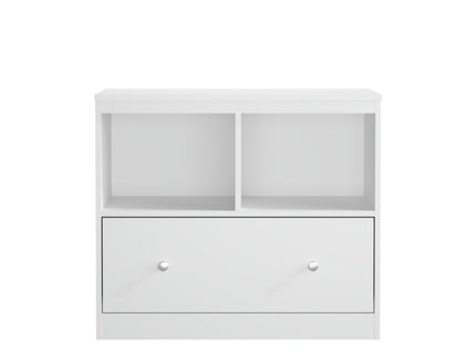 Toy Storage Organizer With Large Drawer And Low Bookshelf For Nursery & Playroom - White