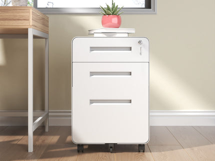 3-Drawer Mobile File Cabinet With Lock, On Casters, Holds A4/Letter Files