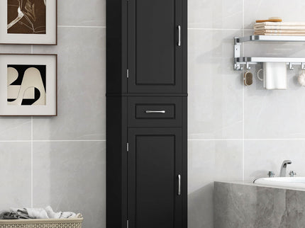 Tall Freestanding Bathroom Storage Cabinet With 2 Doors And Adjustable Shelves