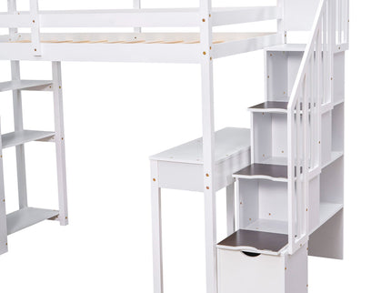 Loft Bed With Storage Drawers, Desk And Stairs With Shelves