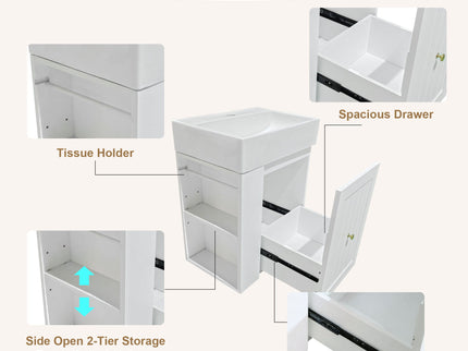 Modern Bathroom Vanity With Sink, Storage Cabinet, Drawer & Side Shelf