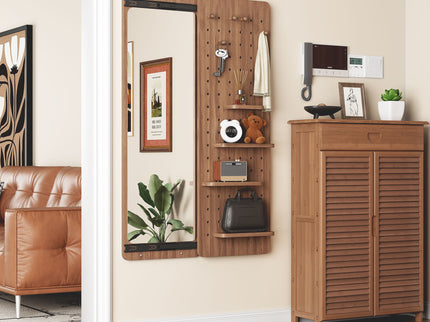 Wall Mounted Full Length Mirror With Shelf And Hook