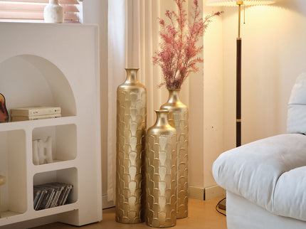 Floor Metal Vases Decorated White Metal Vases (Set of 3) Gorgeous Home Decoration Large Glazed Metal Vases - Golden