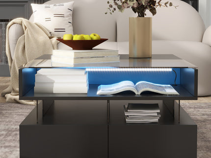 Lift Top Coffee Table With 2 Drawers, Hidden Space And LED Lights For Living Room