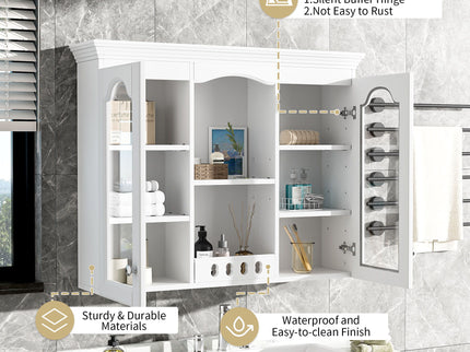 Wall-Mounted Medicine Cabinet With 2 Glass Doors, Adjustable Shelves - White