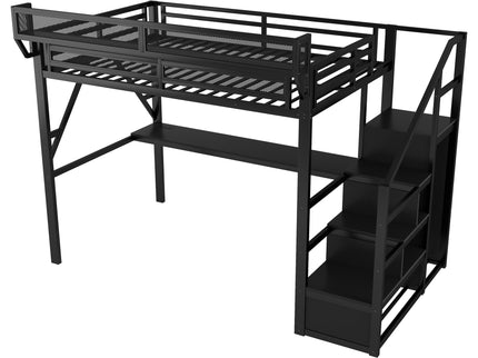 Loft Bed With Desk And Charging Station With Stairs And Light