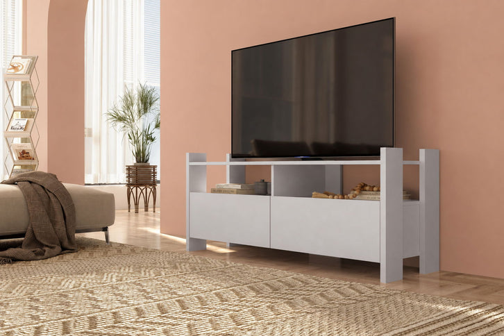 TV Stand For TVs Up To 55" With Open Shelves And 2 Drawers - White