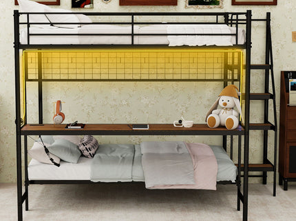 Bunk Bed With Built In Desk And LED Lighting