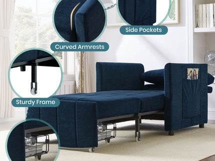 Upholstered Convertible Sleeper Sofa With 5 Position Backrest, Side Pockets, Storage