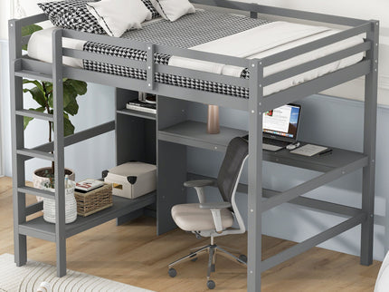 Loft Bed With Built In Desk And Multifunction Shelves