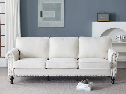 Rolled Arm Sofa With Nailhead Trim With Wooden Legs