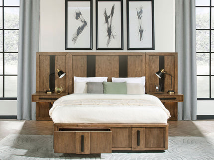 Moraga - Queen Wall Panel Storage Bed With Integrated Nightstands - Ash Brown
