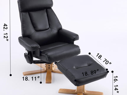 Massage Recliner With Ottoman, 360° Swivel, Heat & Vibration - Black Pu