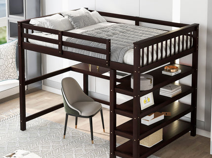 Loft Bed With Storage Shelves And Under Bed Desk