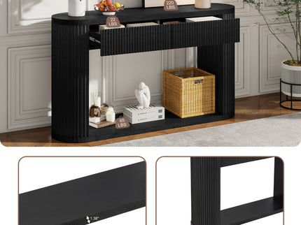 Oval Fluted Console Table With 2 Drawers And Bottom Shelf
