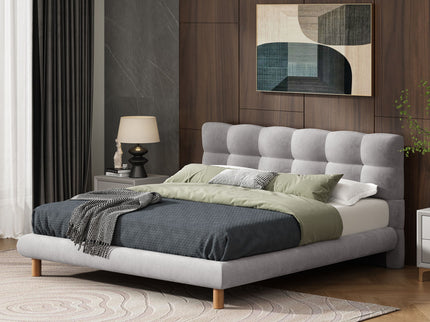 Upholstered Platform Bed Frame With Cookie Shaped Headboard