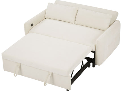 Pull-Out 2 Seat Modern Sleeper Sofa With 2 Throw Pillows And USB Ports