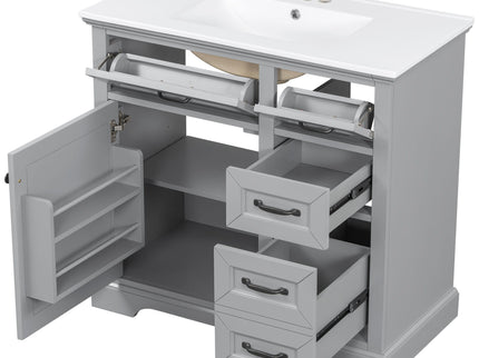 36" Bathroom Vanity With Sink, 2 Tip-Out Drawers, Soft Close Hinges