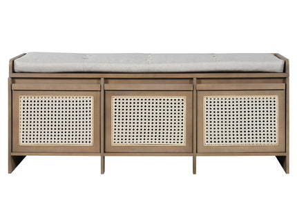 Entryway Shoe Bench With Drawers & Button Tufted Cushion