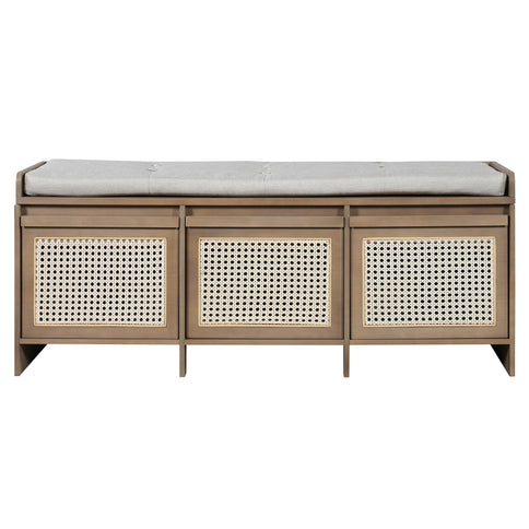 Entryway Shoe Bench With Drawers & Button Tufted Cushion