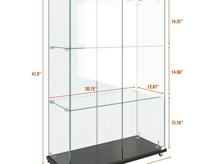 Modern Display Cabinet With LED Lights, Transparent Tempered Glass 2 Door Storage Case With 3 Shelves