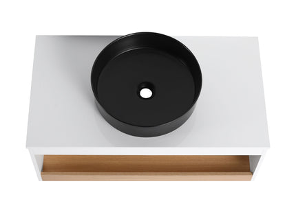 Floating Bathroom Vanity With Glossy Round Vessel Sink