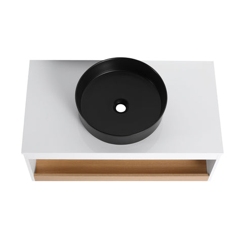 Floating Bathroom Vanity With Glossy Round Vessel Sink
