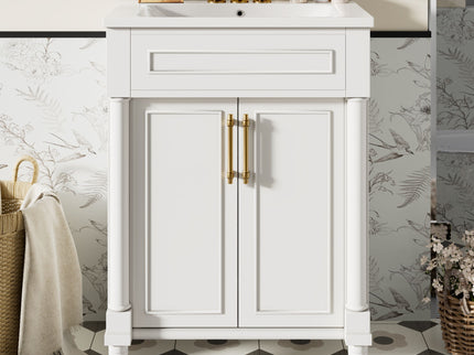 Bathroom Vanity With Integrated Sink, 2 Door Cabinet, Single Sink For Small To Medium Bathrooms