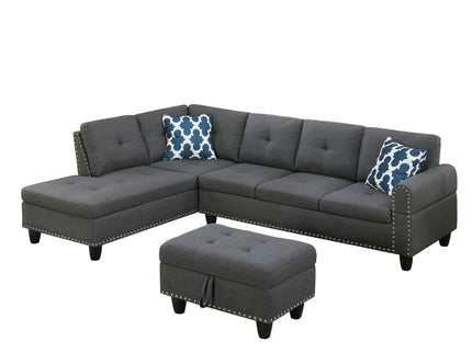 Alger - Left Hand Facing Sofa & Chaise With Ottoman - Dark Gray